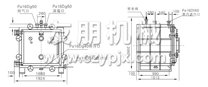 方形靜態真空干燥機結構示意圖 方形靜態真空干燥機結構示意圖
